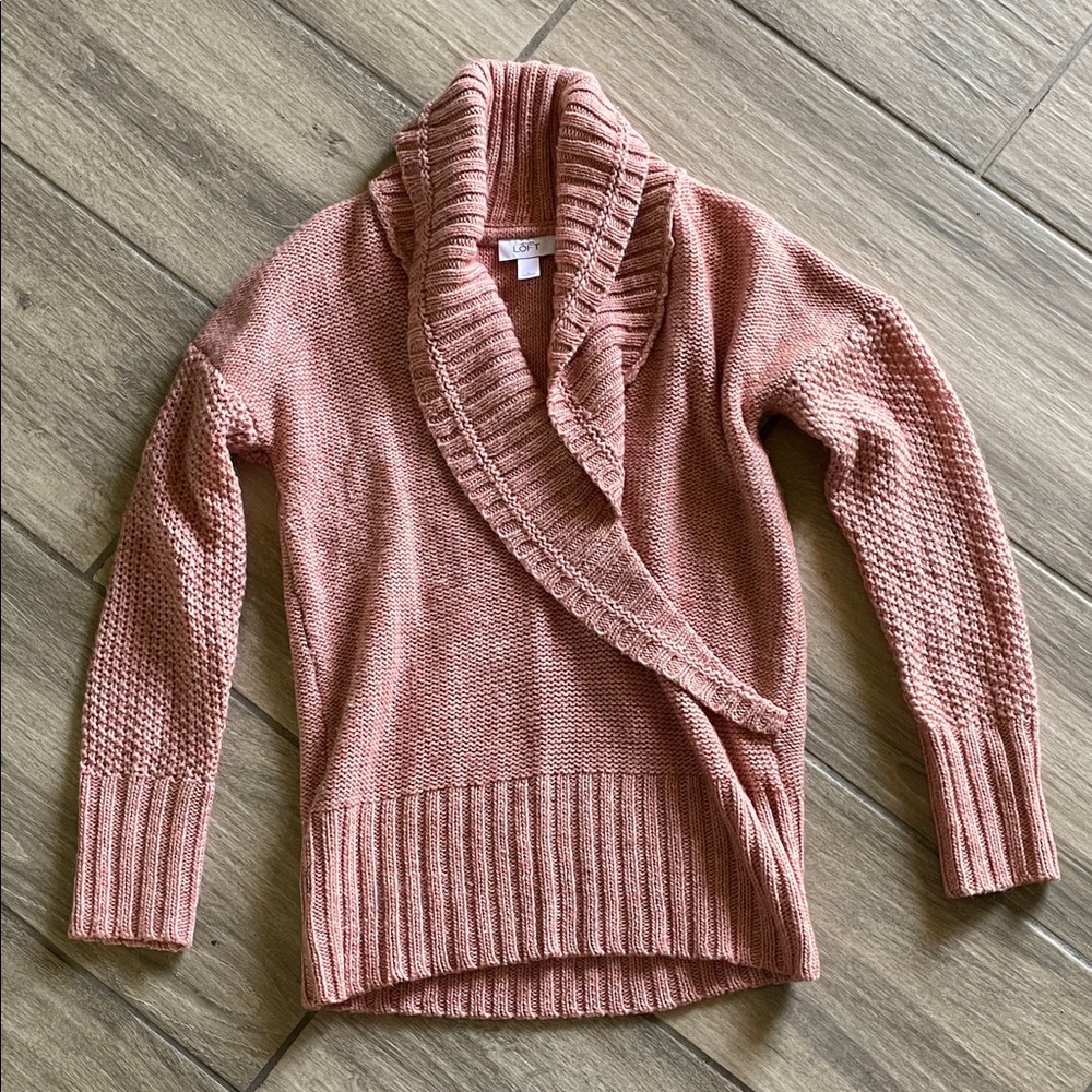 LOFT Dusty Rose Shawl Collar Sweater (alpaca wool and synthetic)